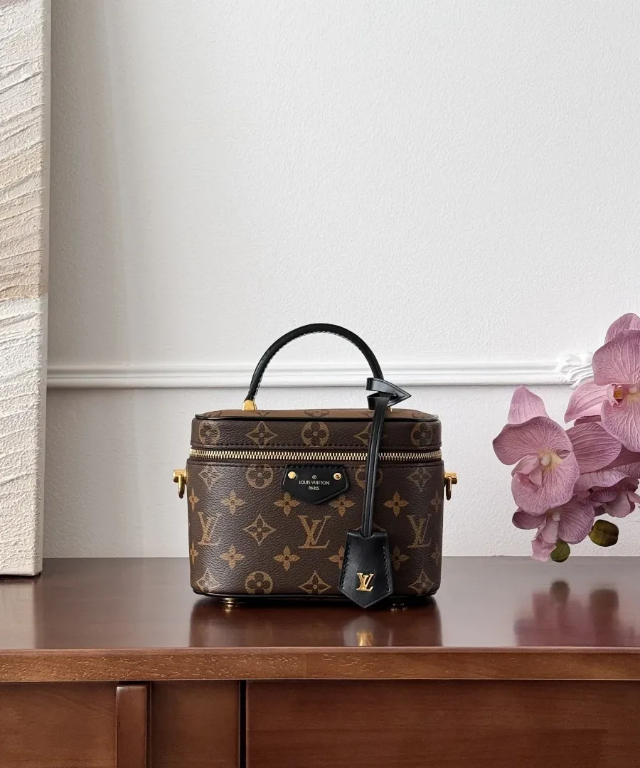 Коричневая сумка-косметичка Louis Vuitton Vanity PM с узором Monogram, вид спереди