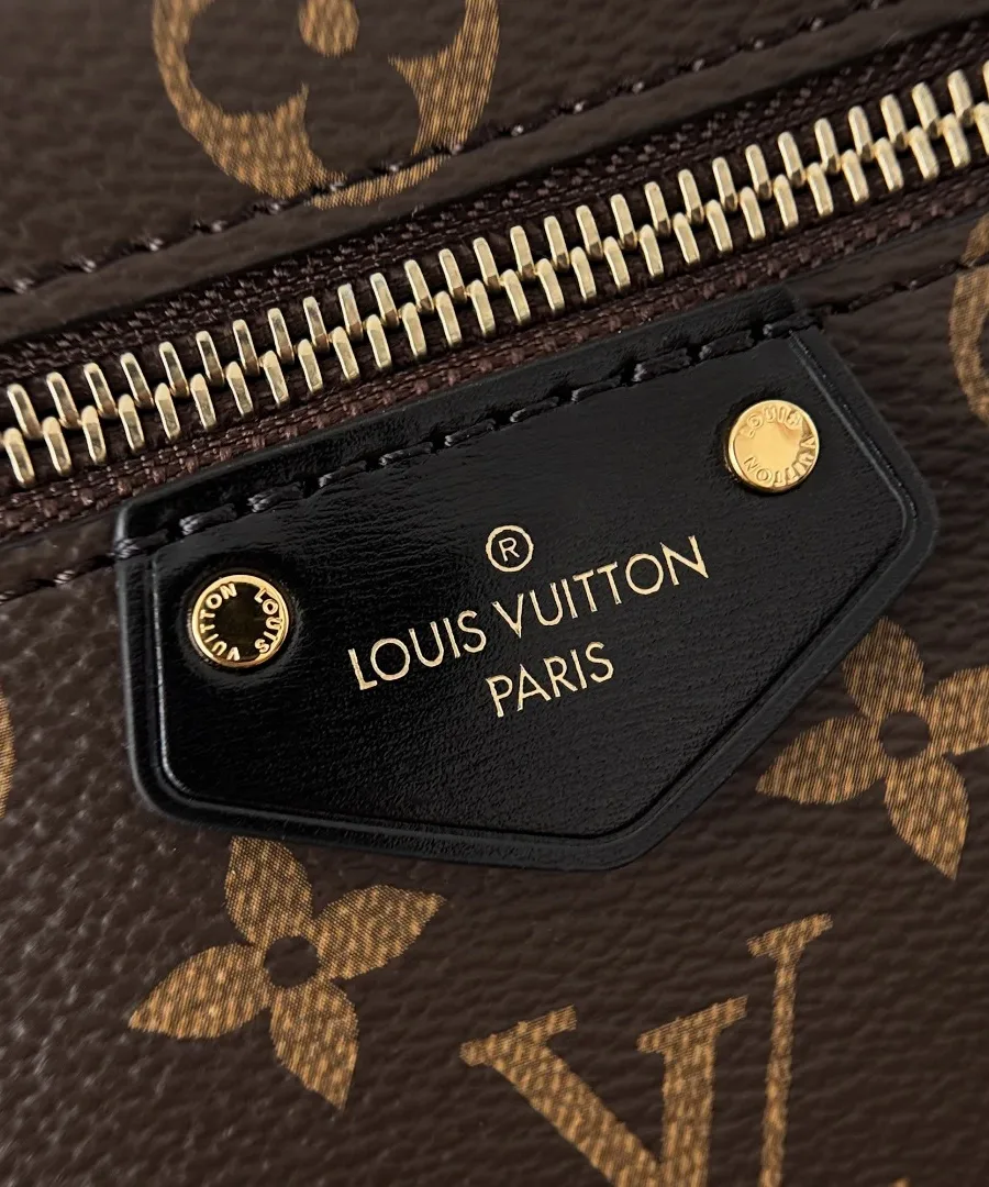 Кожаная нашивка с золотистым тиснением Louis Vuitton Paris на передней части сумки