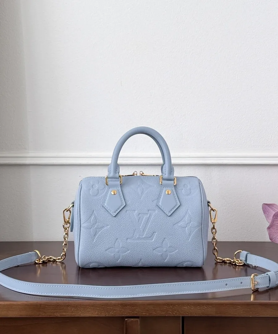 Голубая сумка Louis Vuitton Speedy 20 с плечевым ремнем