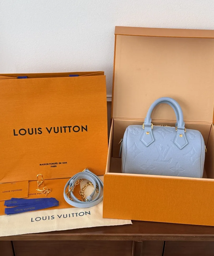 Голубая сумка Louis Vuitton Speedy 20 в комплекте с коробкой и пыльником