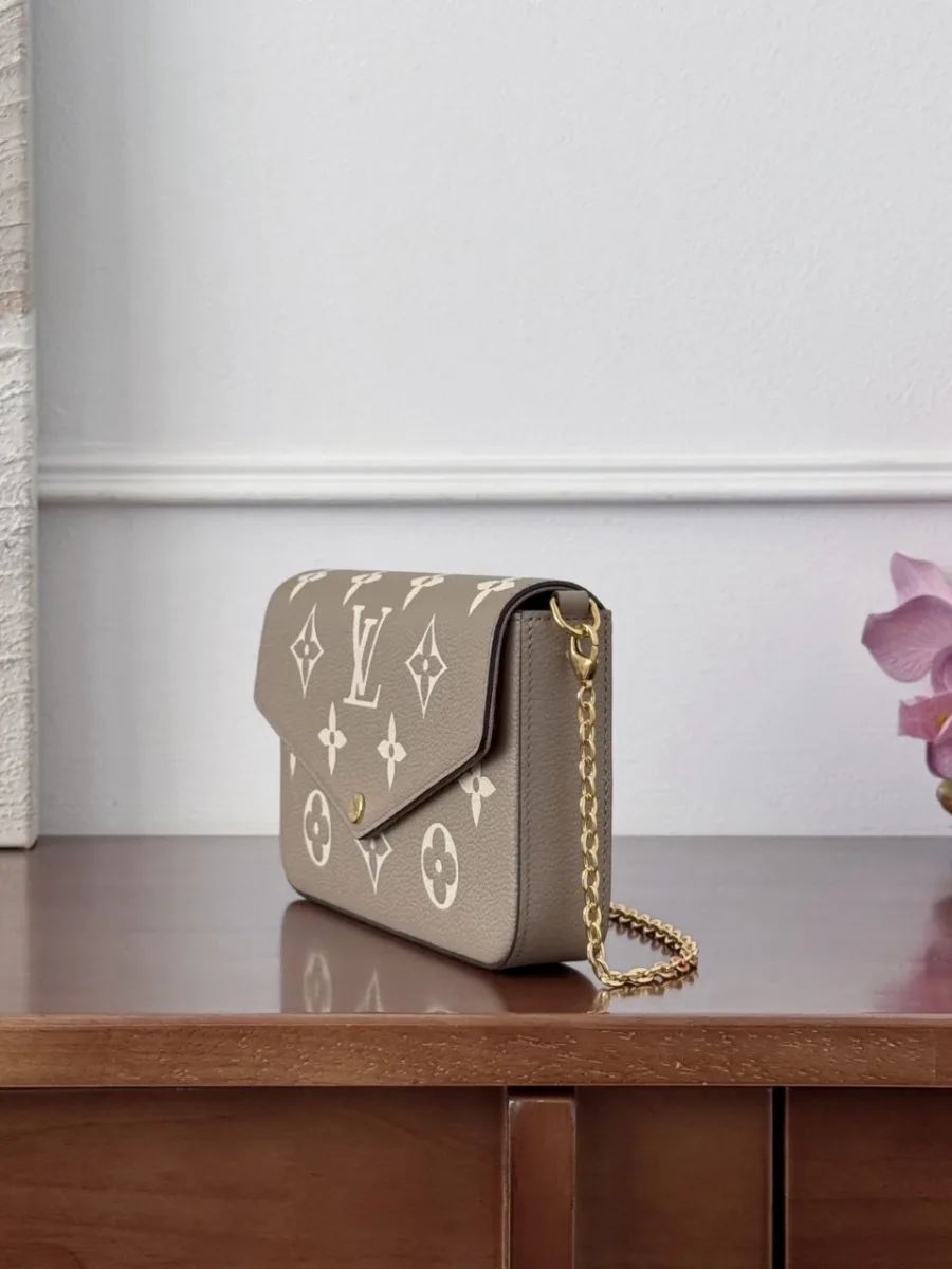 Серая сумка-конверт Louis Vuitton Félicie Pochette, вид сбоку