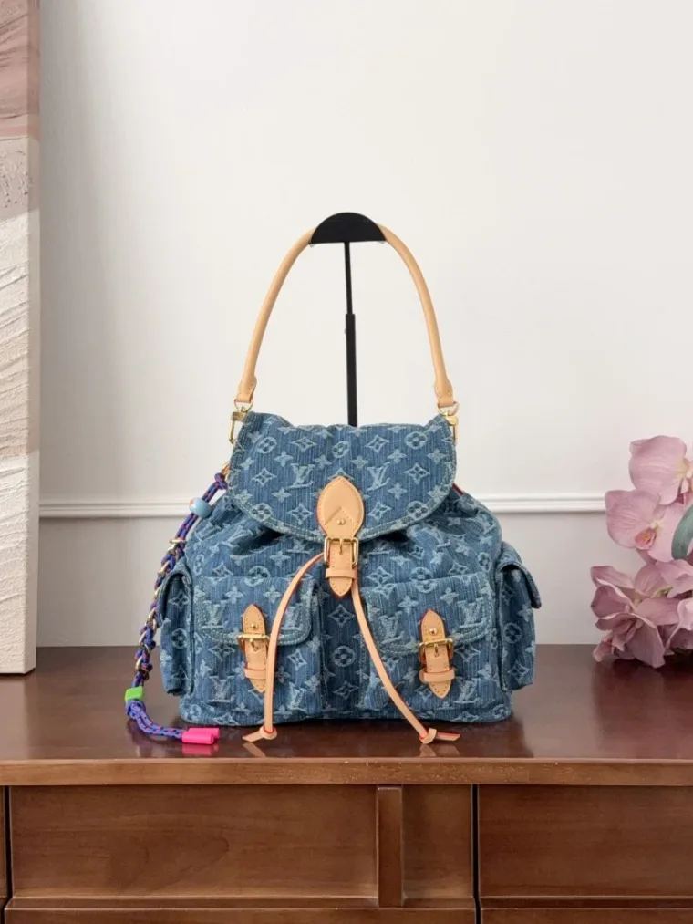 Louis Vuitton Синий джинсовый рюкзак Montsouris с узором Monogram