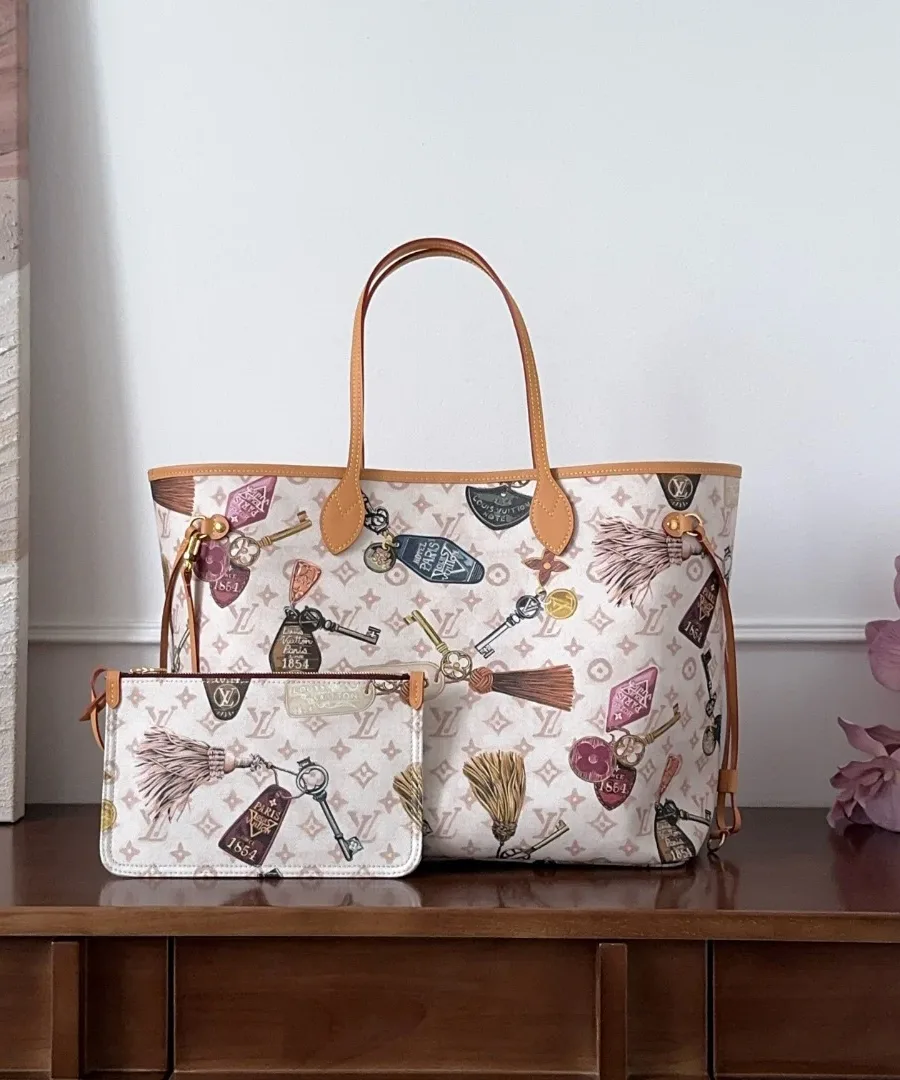Бежевая сумка-тоут Louis Vuitton Neverfull GM со съемным конвертом-косметичкой
