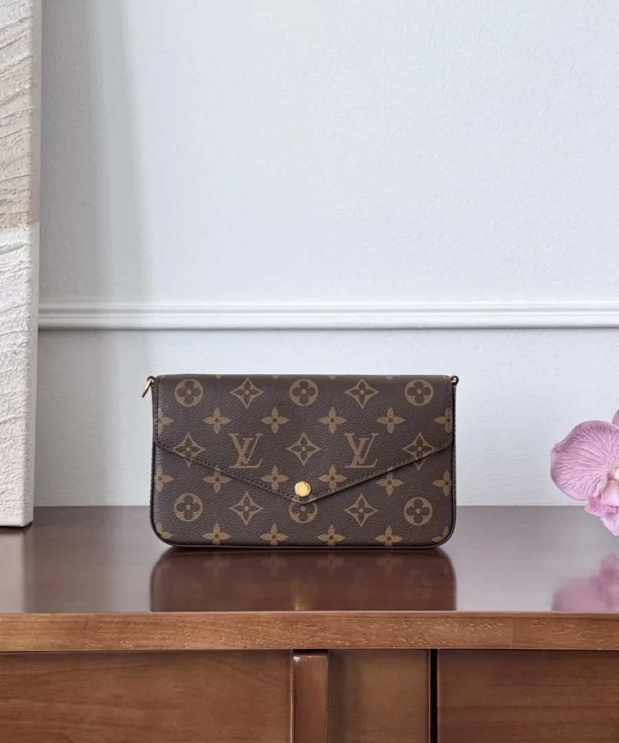 Коричневая сумка Félicie Pochette из канвы Monogram, вид спереди