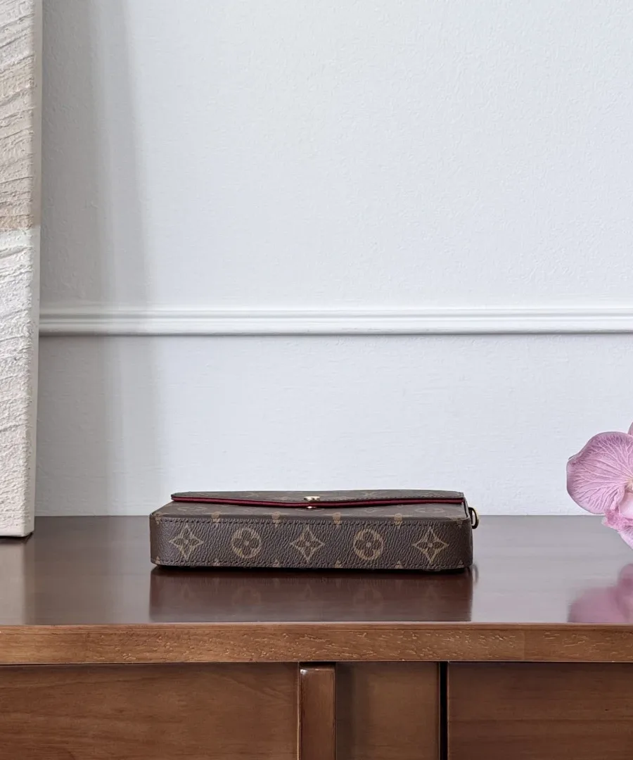 Коричневая сумка Félicie Pochette из канвы Monogram, вид снизу