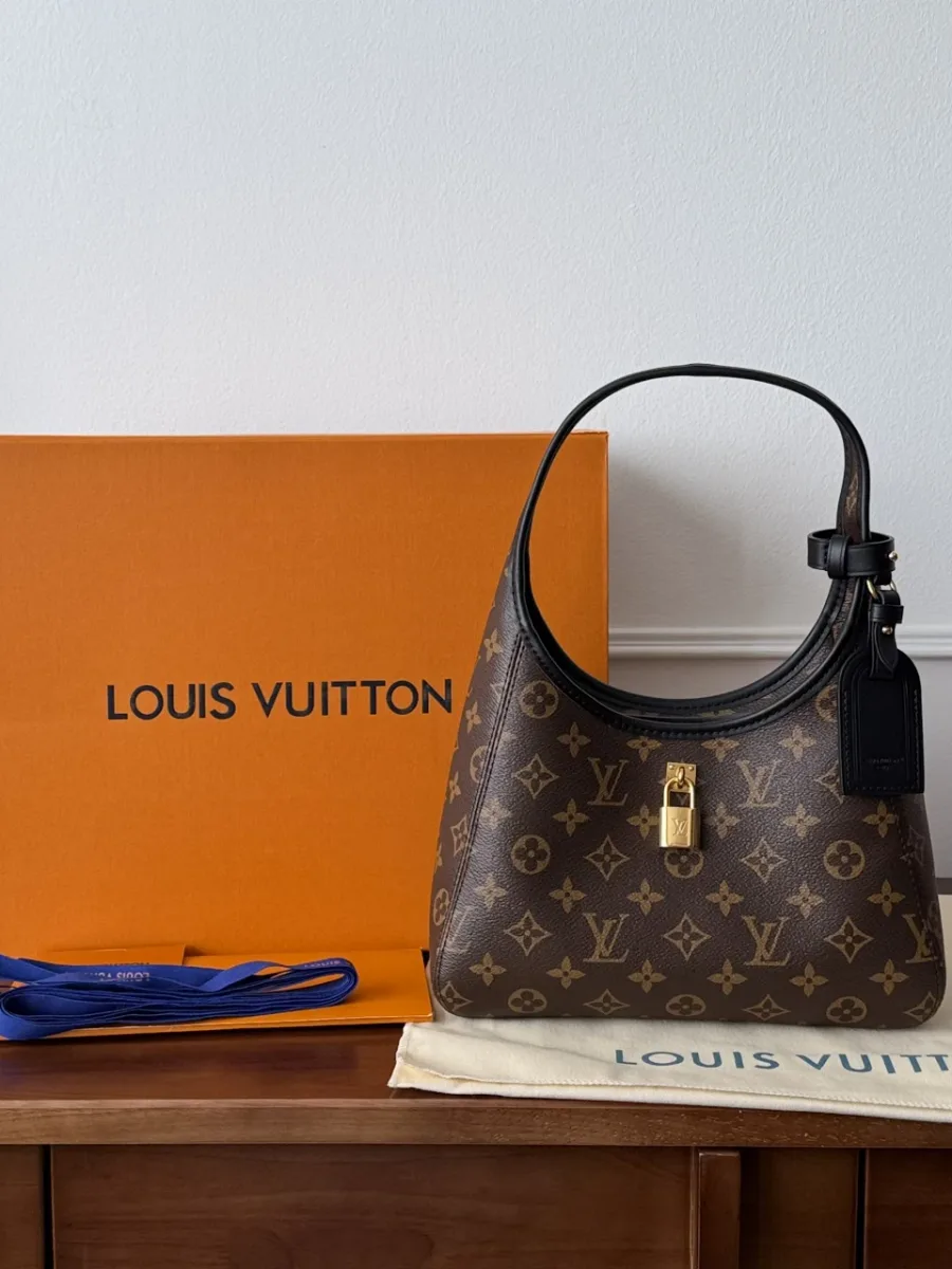 Сумка Louis Vuitton Low Key Hobo рядом с фирменной оранжевой коробкой и пыльником