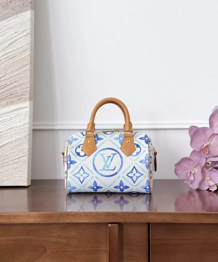 Бело-голубая сумка Louis Vuitton Speedy 20 с принтом Monogram, вид спереди