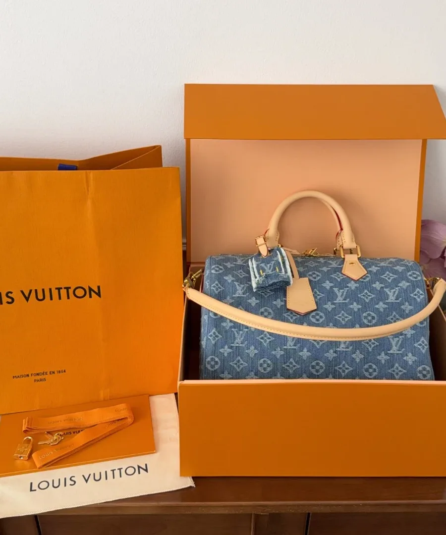 Джинсовая сумка Louis Vuitton Speedy 30 в фирменной коробке с пыльником и пакетом