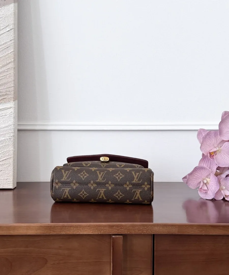Коричневая сумка Louis Vuitton с бордовым клапаном, вид сзади