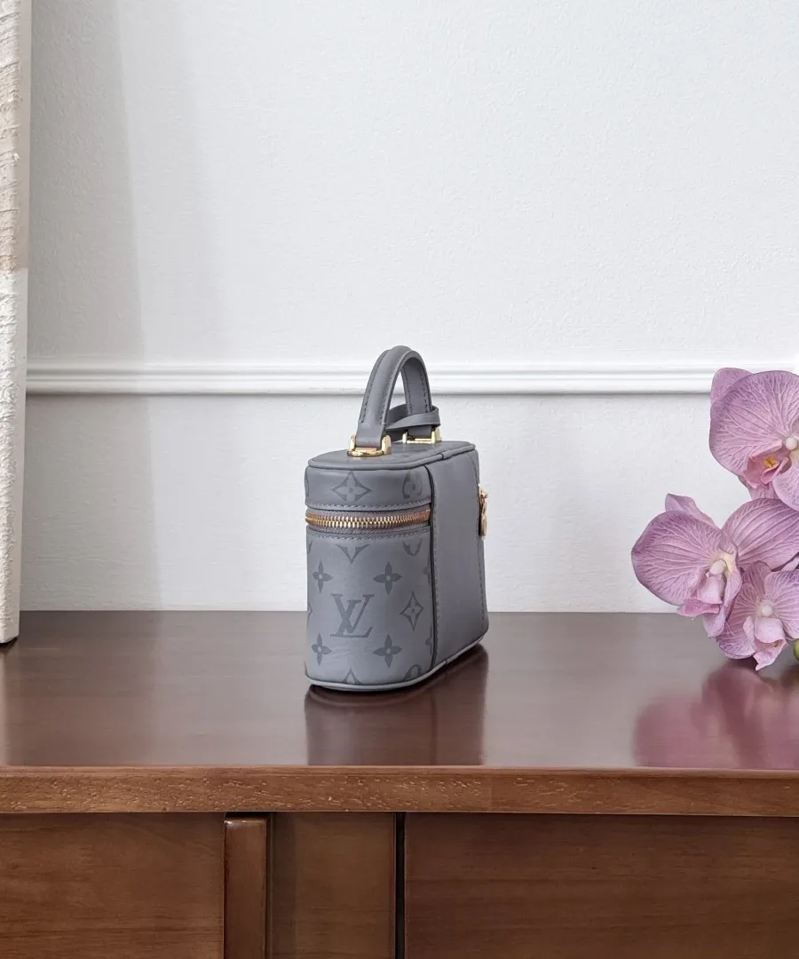 Серая сумка-косметичка Louis Vuitton Vanity, вид сбоку