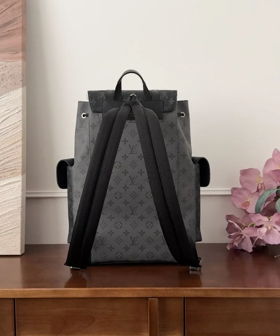 Серый рюкзак Louis Vuitton Christopher с узором Monogram, вид сзади