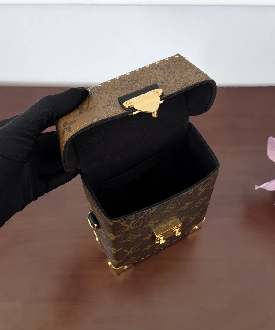 Вид сверху на открытое внутреннее отделение сумки Louis Vuitton Camera Box