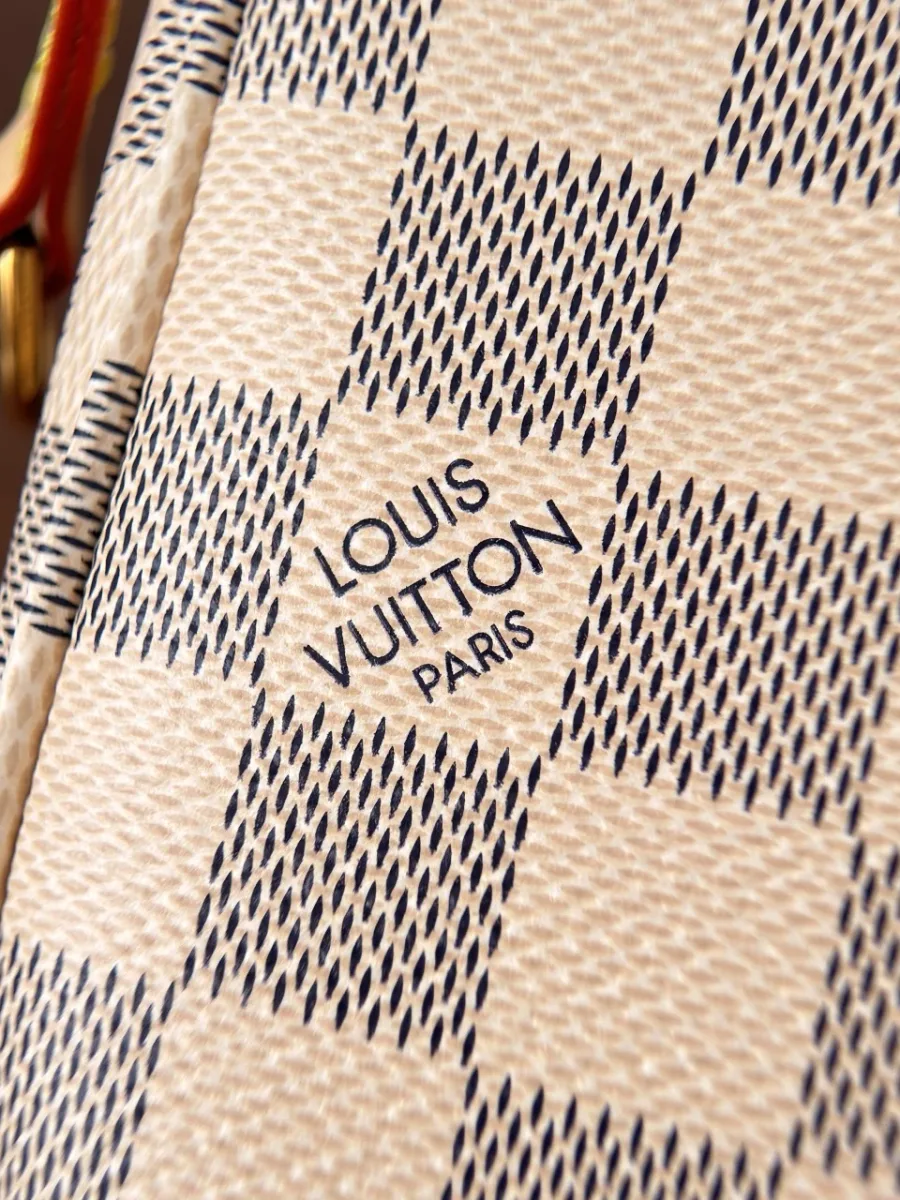 Крупный план принта Louis Vuitton Paris на канве Damier Azur