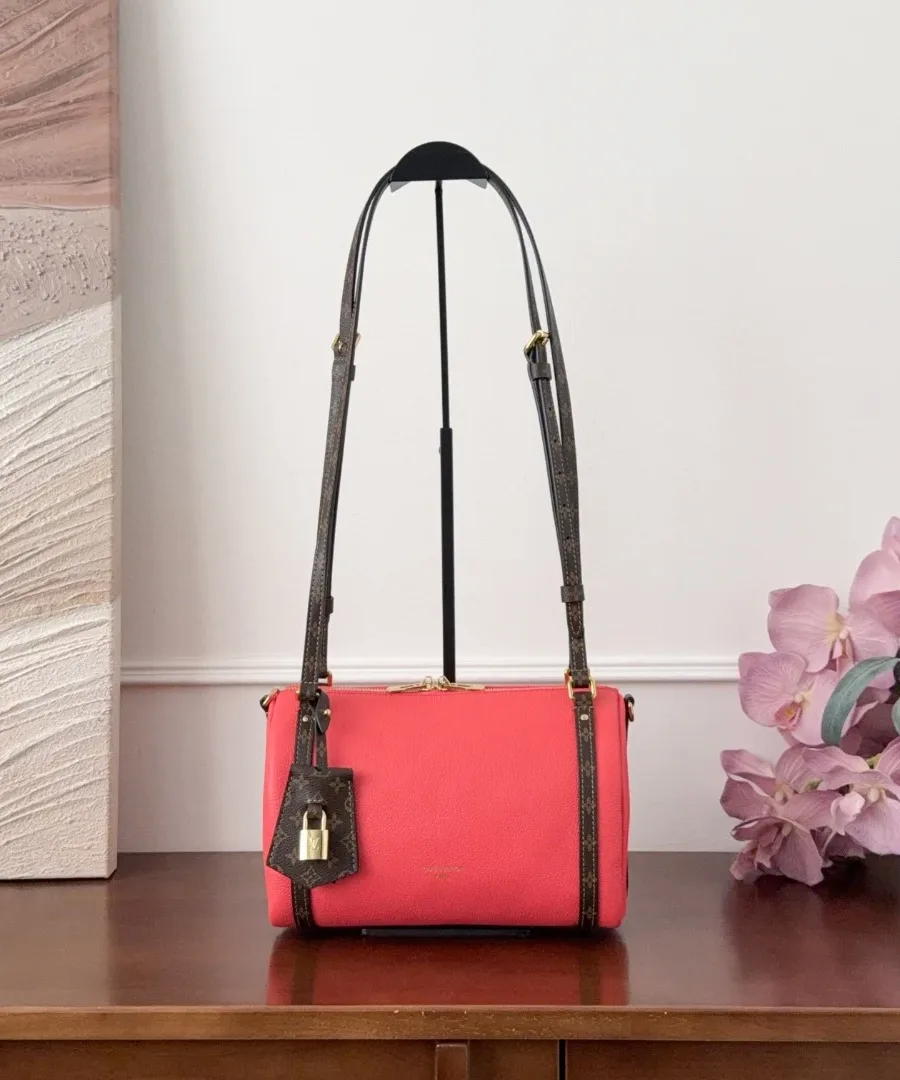 Розовая кожаная сумка Louis Vuitton Express на плечевом ремне, вид спереди