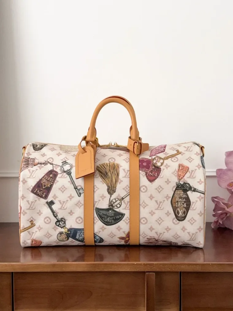Louis Vuitton Бежевая дорожная сумка Keepall 45 с принтом
