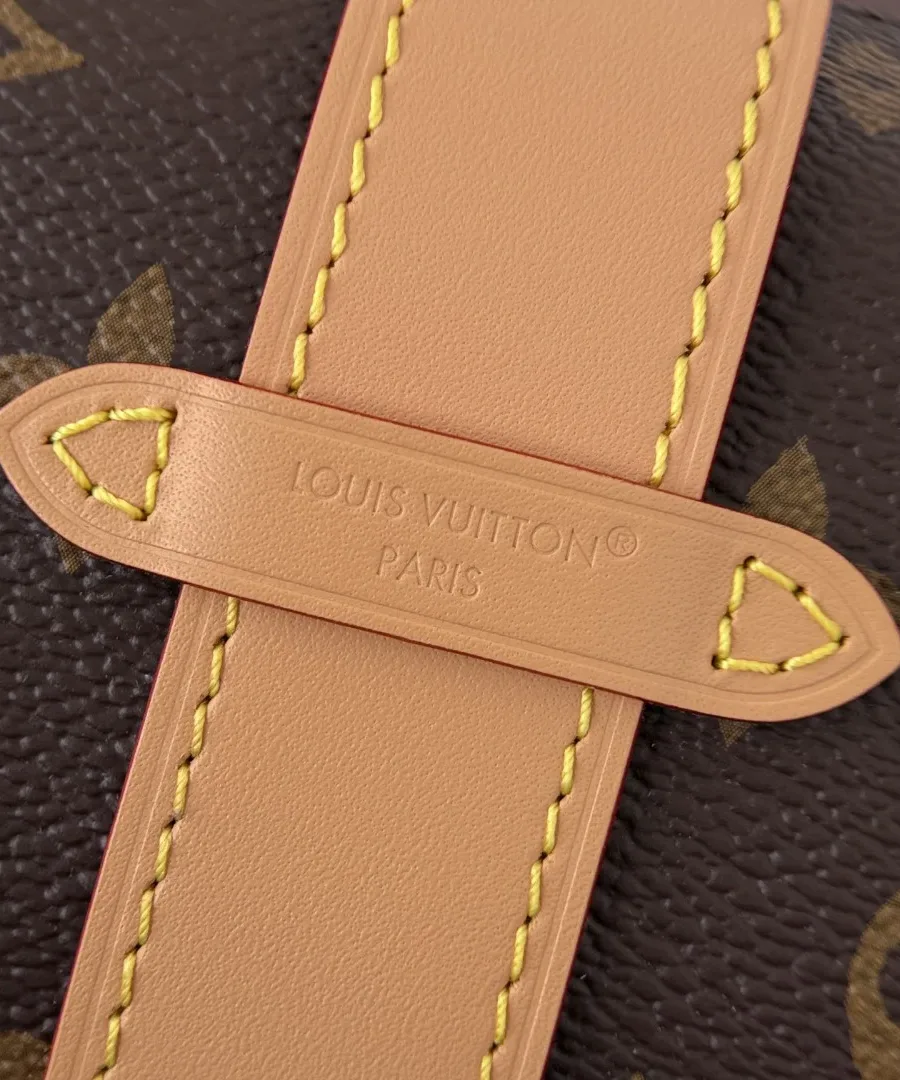 Крупный план кожаного ремешка с тиснением Louis Vuitton Paris