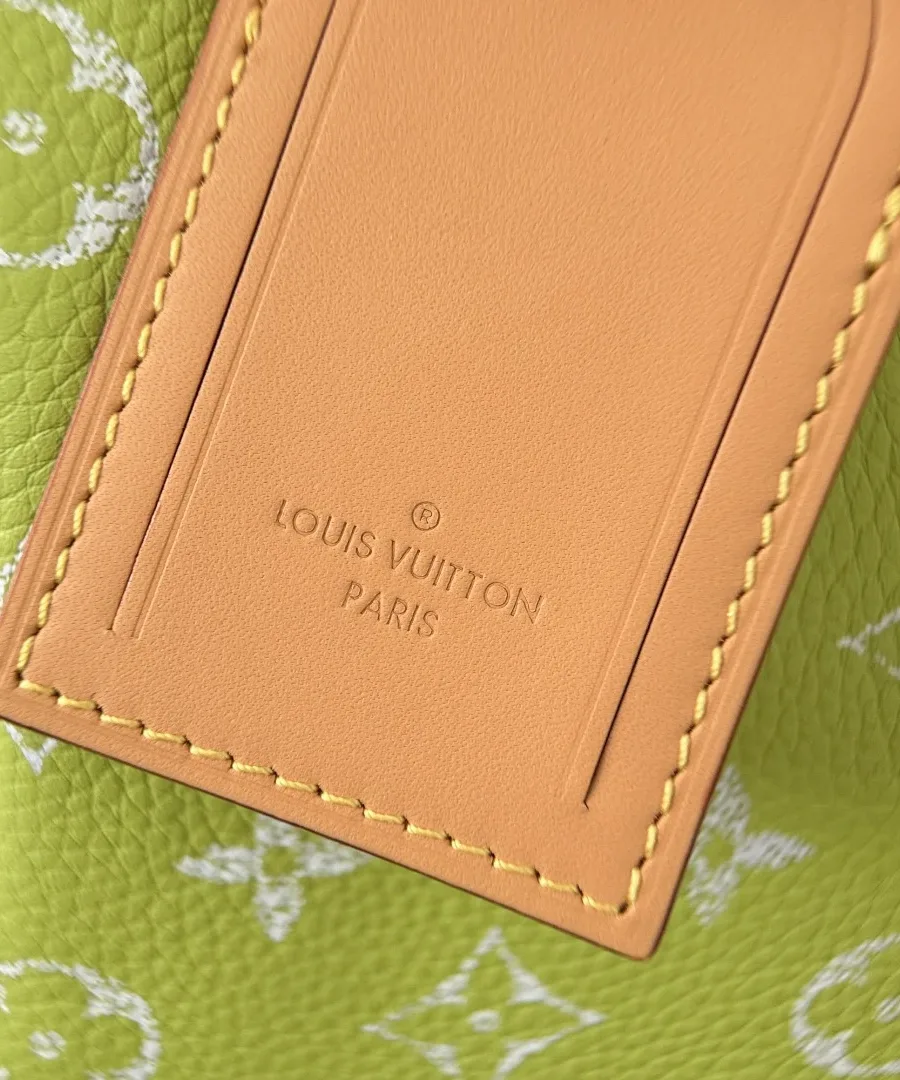 Крупный план кожаной детали с тиснением Louis Vuitton Paris