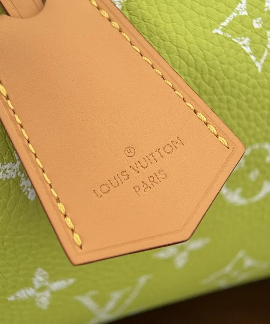 Кожаная багажная бирка с тиснением Louis Vuitton Paris крупным планом