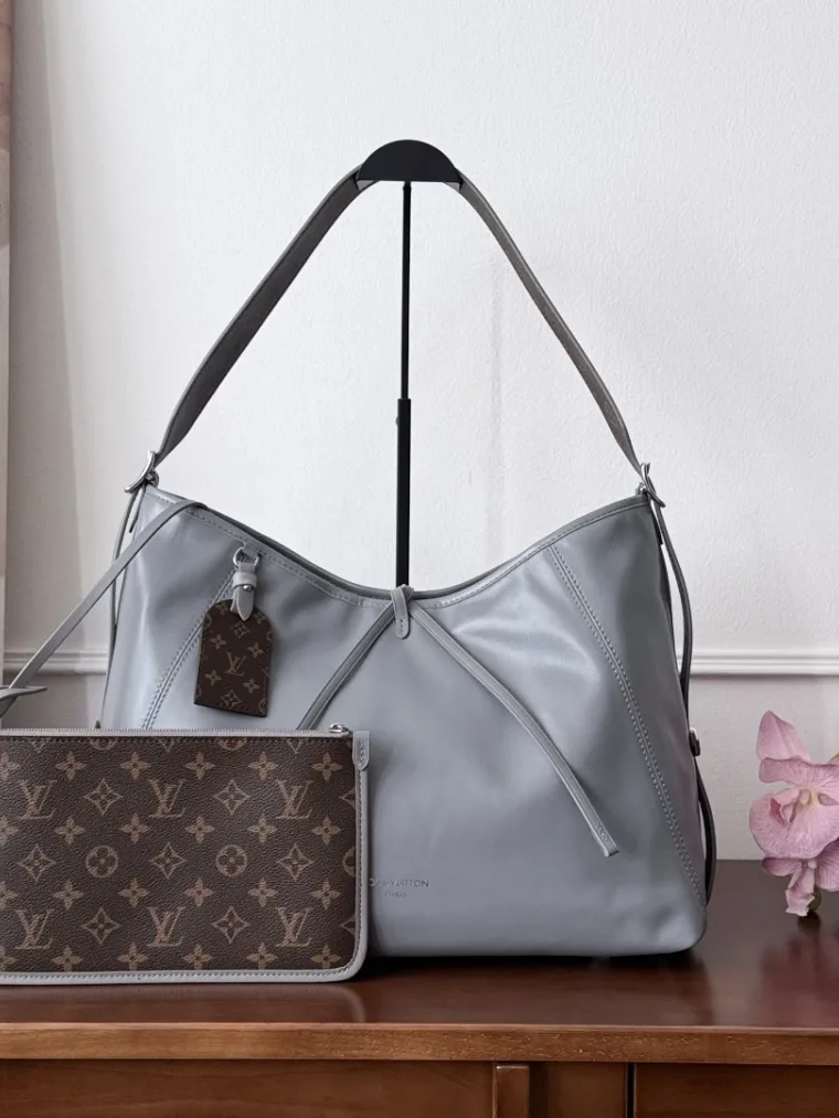 Louis Vuitton Серая сумка-хобо CarryAll MM из кожи