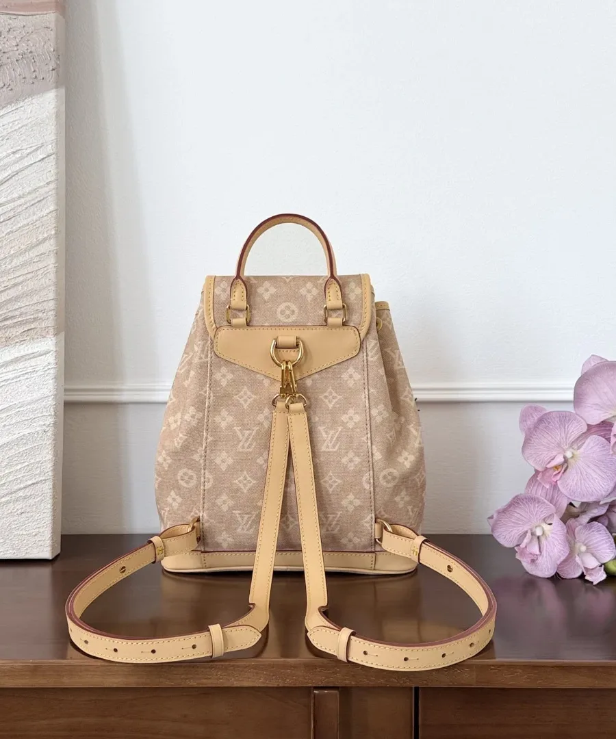 Рюкзак Louis Vuitton Montsouris Catogram, вид сзади с кожаными лямками