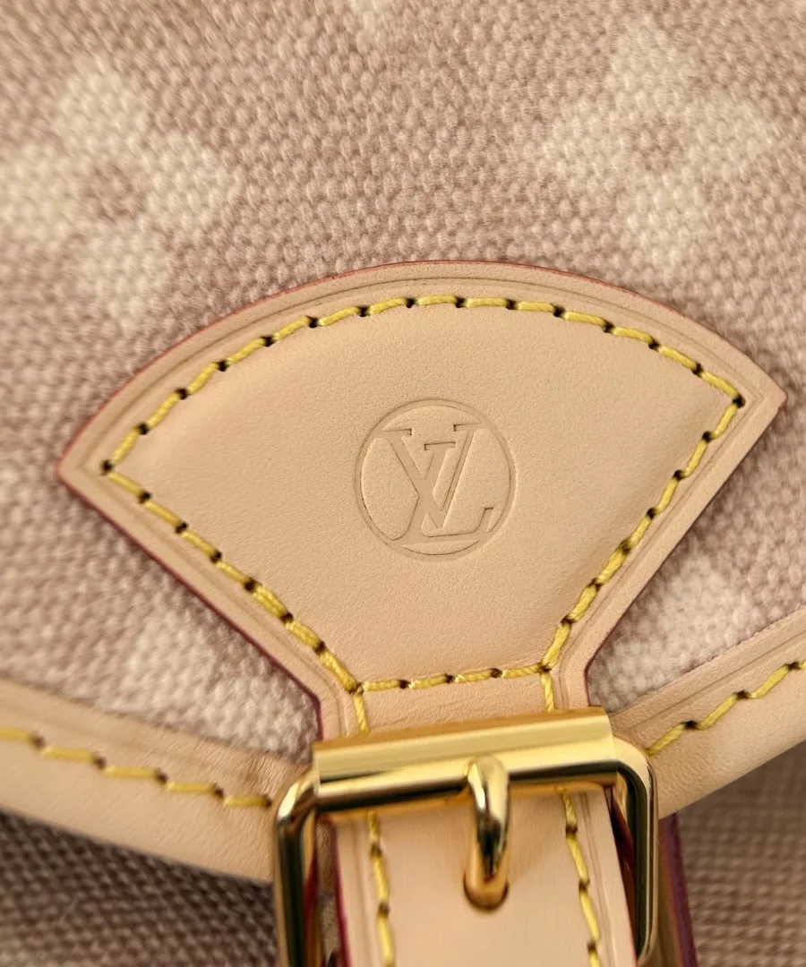 Золотистая пряжка на кожаном ремешке клапана рюкзака Louis Vuitton