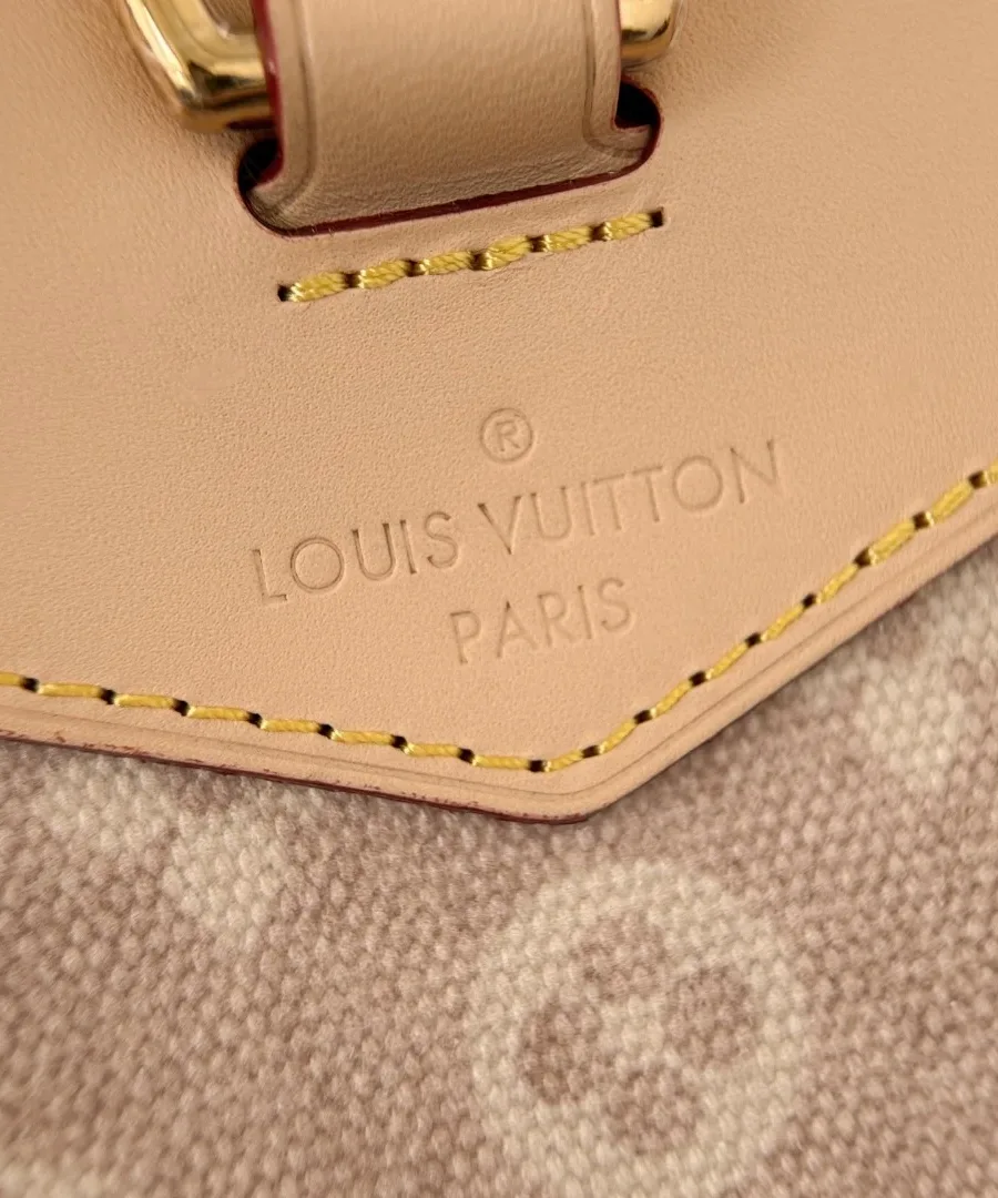 Тиснение Louis Vuitton Paris на кожаной детали рюкзака