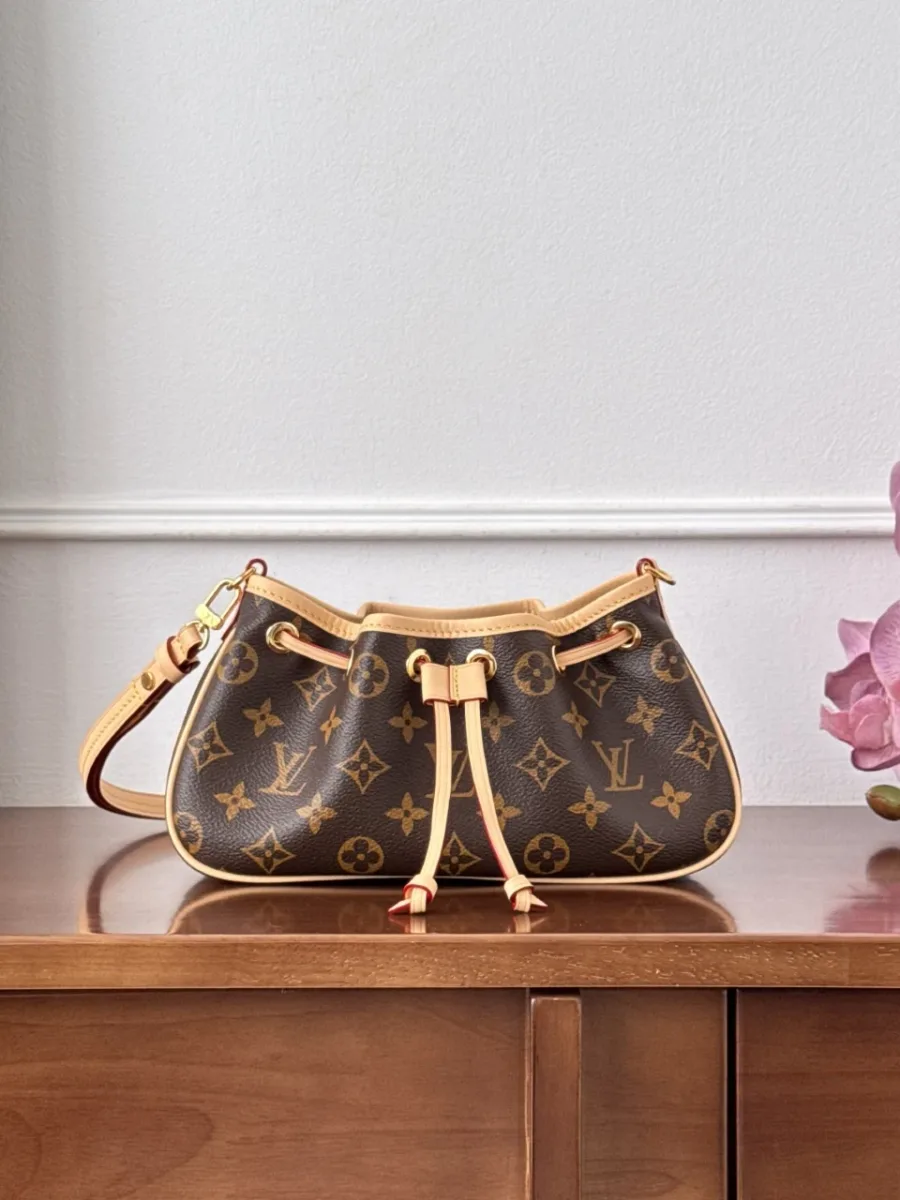 Коричневая сумка Louis Vuitton Nano Frivole с узором Monogram, вид спереди