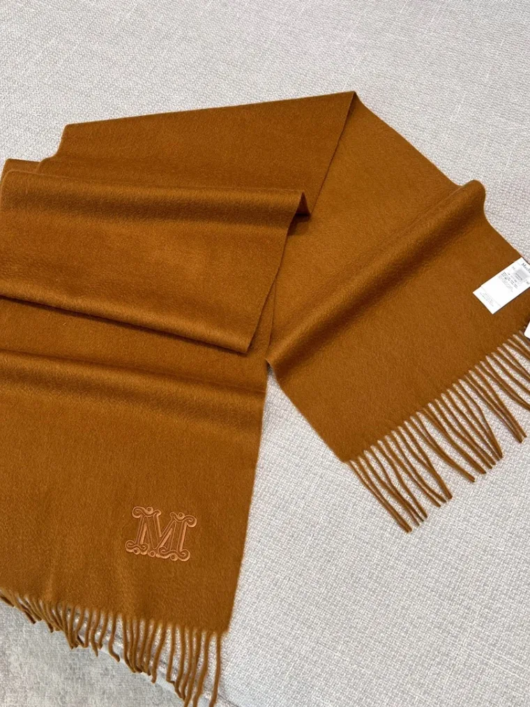 Max Mara Коричневый кашемировый шарф с вышитой монограммой
