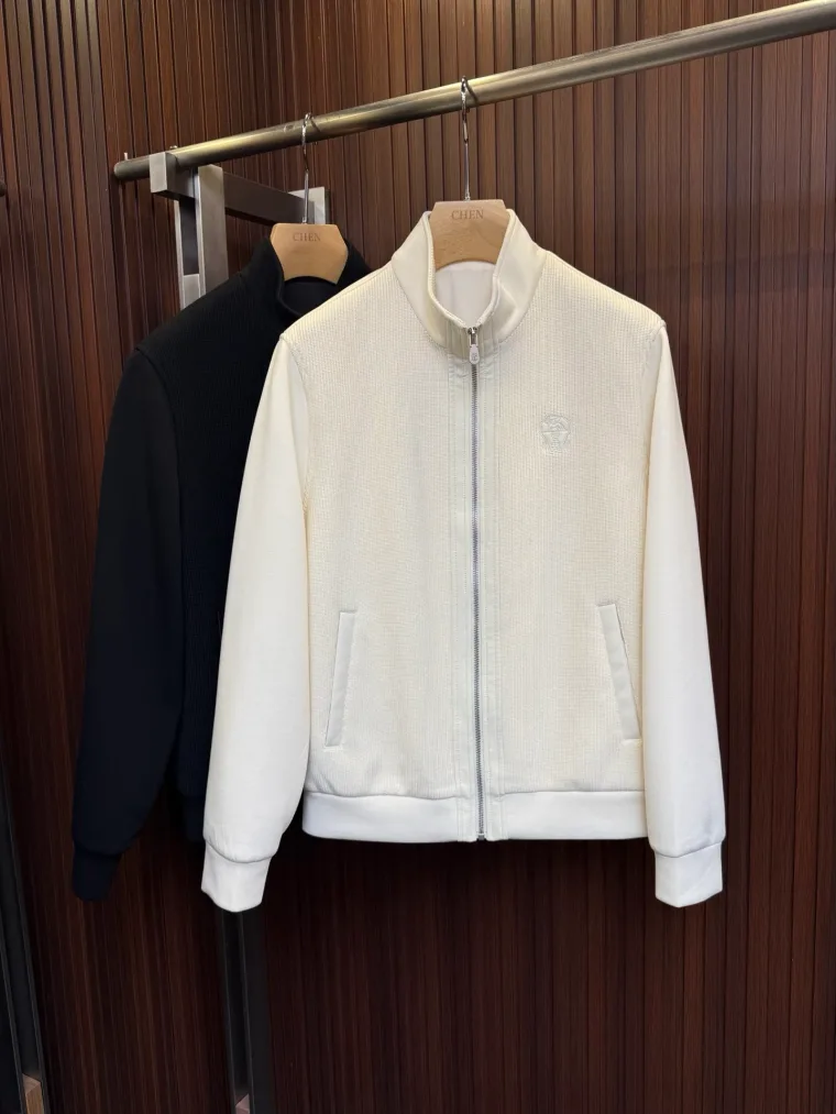 Brunello Cucinelli Белая трикотажная куртка на молнии с воротником-стойкой