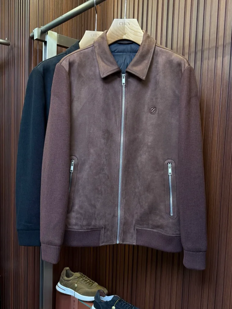 Zegna Бордовый пуховик с трикотажными рукавами