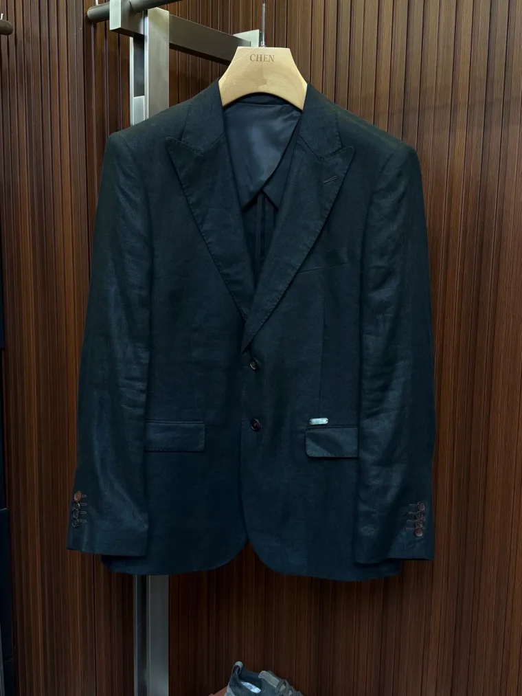 Loro Piana Чёрный льняной однобортный пиджак