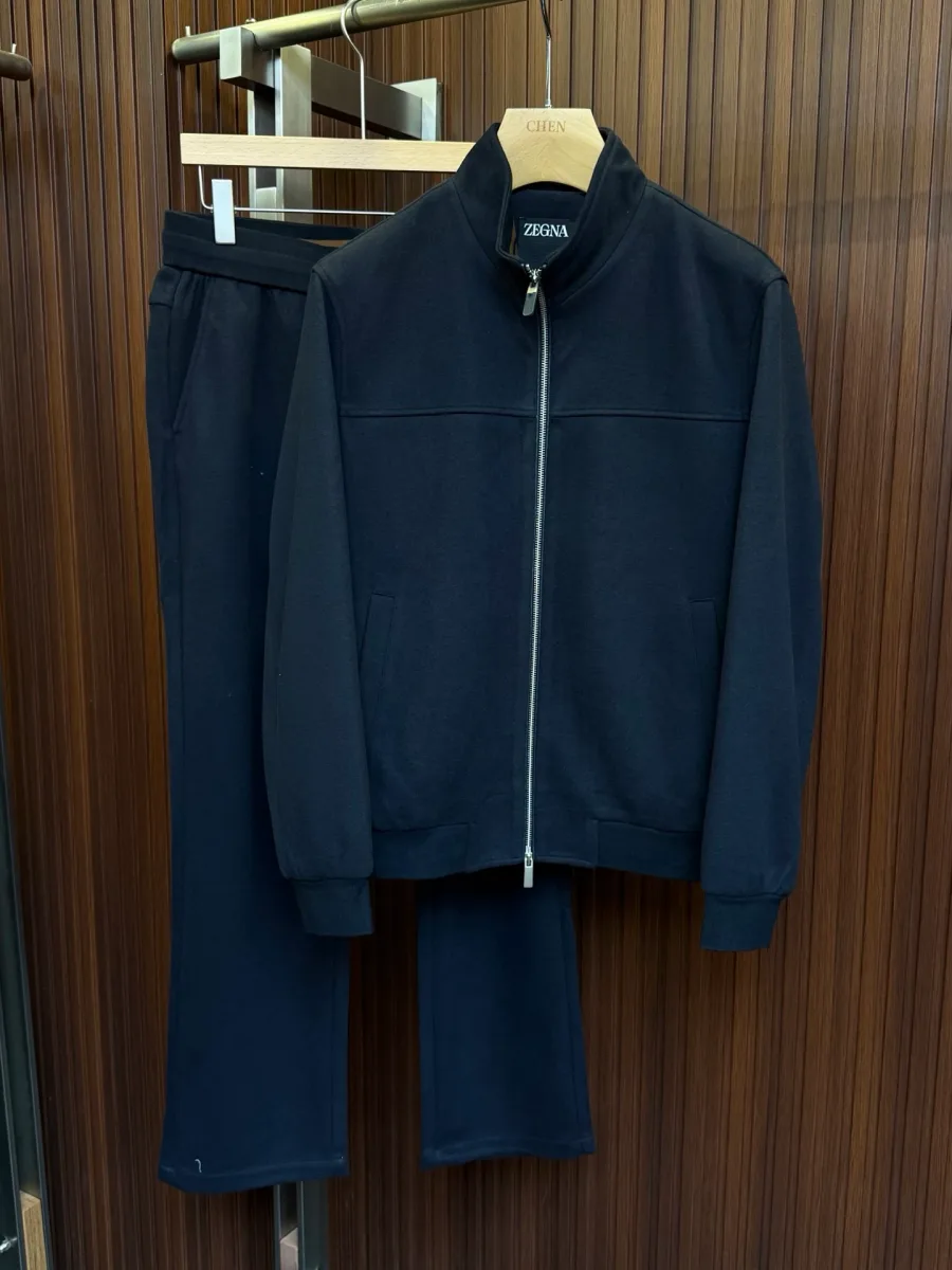 Тёмно-синий спортивный костюм Zegna с олимпийкой на молнии и брюками