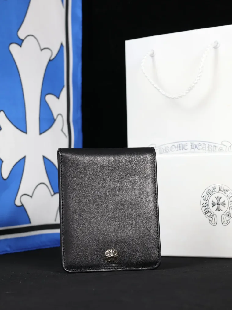 Chrome Hearts Кожаный кошелек 1 Snap Wallet с серебряной фурнитурой