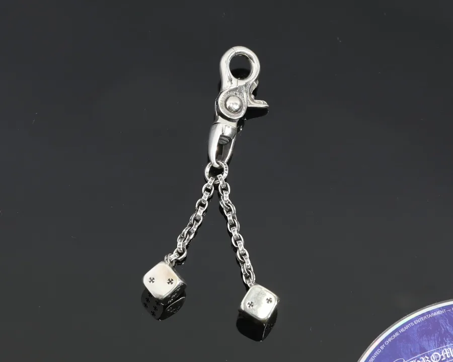 Серебряный брелок-цепь Chrome Hearts с игральными кубиками