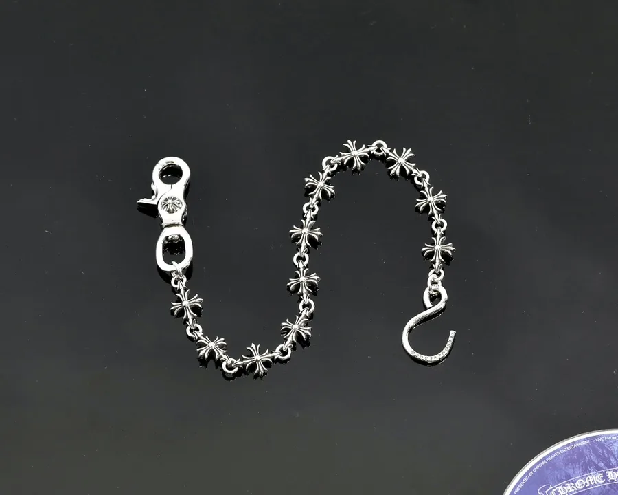 Изогнутая серебряная цепочка для сумки Chrome Hearts Tiny CH Cross с карабином и S-образным крючком
