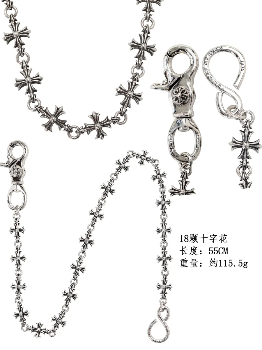 Элементы цепи Chrome Hearts с указанием параметров: 18 звеньев, длина 55 см, вес 115.5 г