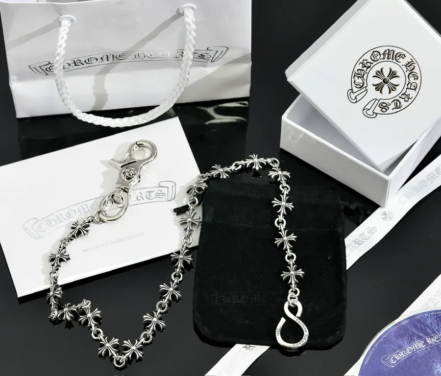 Серебряная цепь Chrome Hearts в комплекте с брендовой коробкой и замшевым мешочком