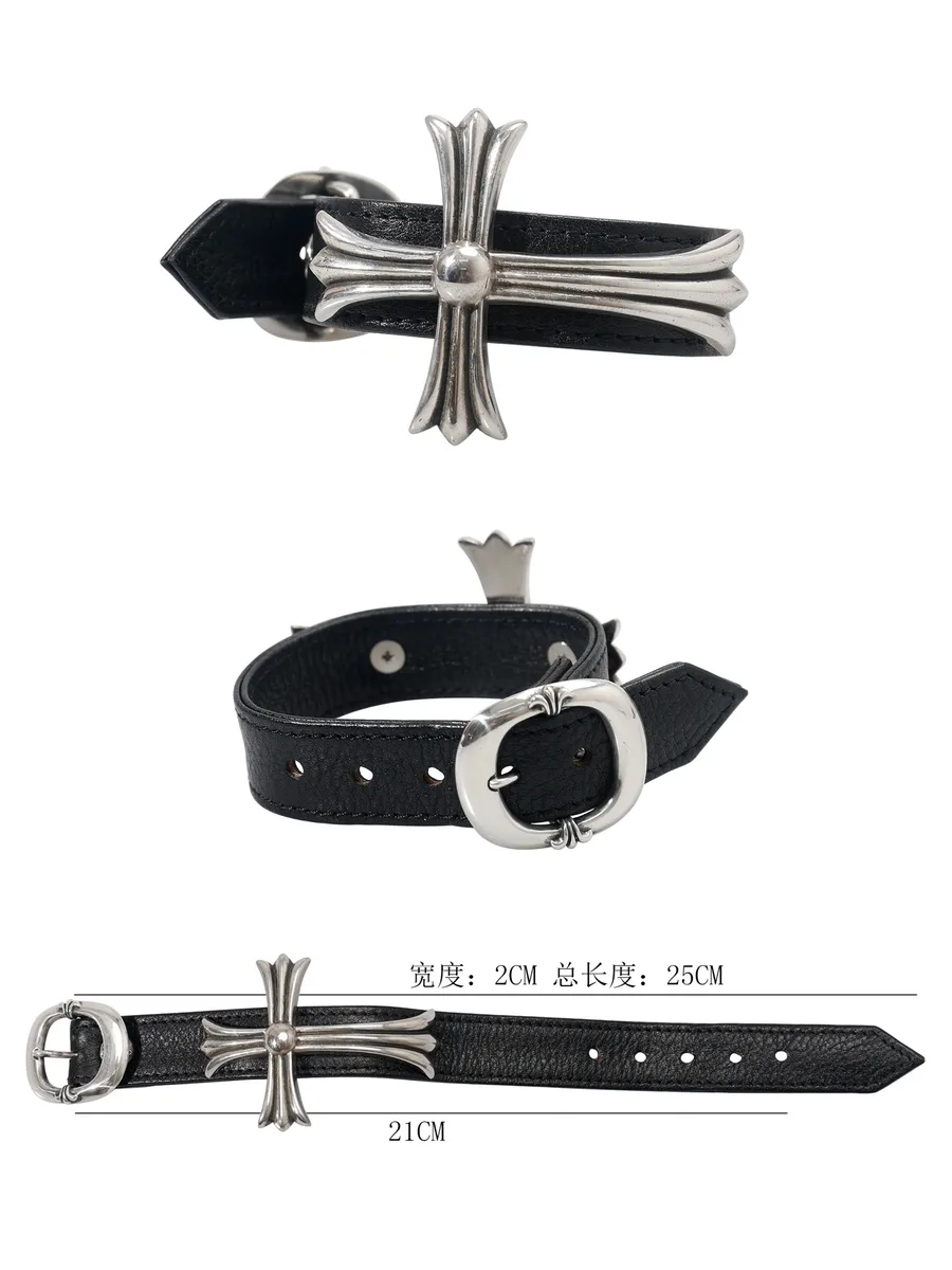 Кожаный браслет Chrome Hearts в разных ракурсах с размерной схемой