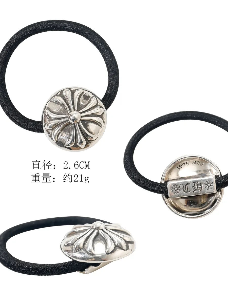 Схема с габаритами и весом серебряного элемента резинки для волос Chrome Hearts
