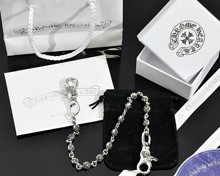 Комплект серебряной цепочки Chrome Hearts с фирменной коробкой, мешочком и пакетом