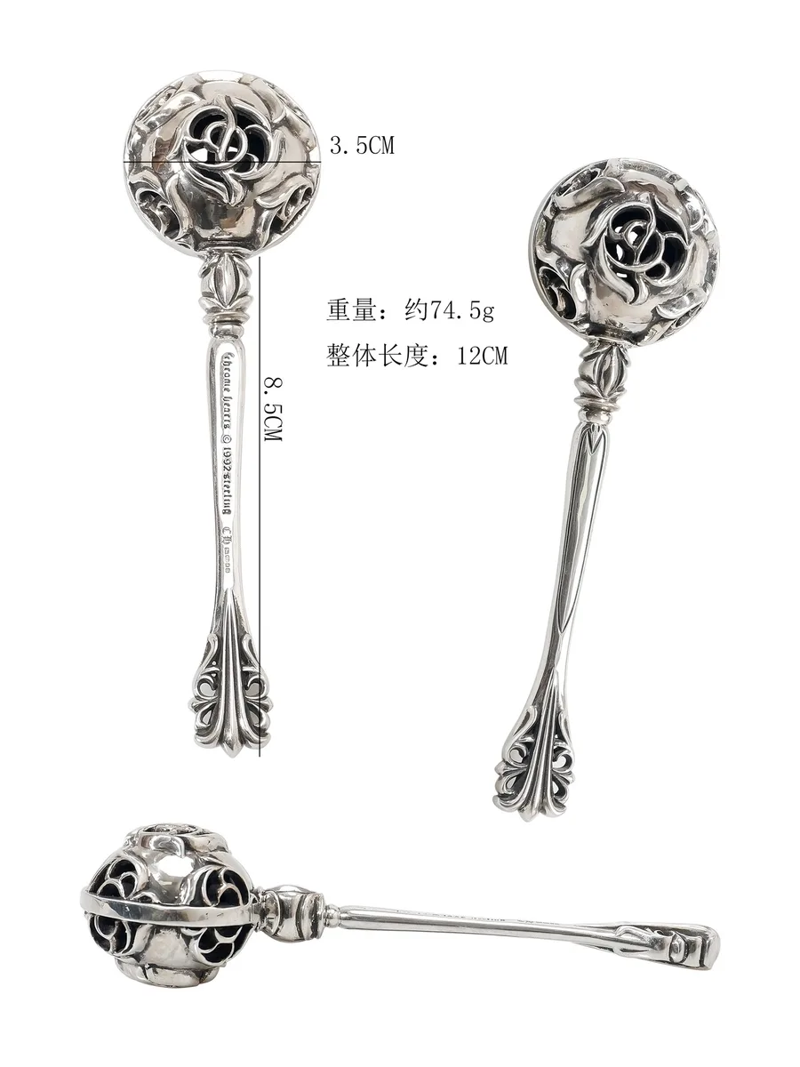 Схема с габаритами и весом серебряной погремушки Chrome Hearts Baby Rattle