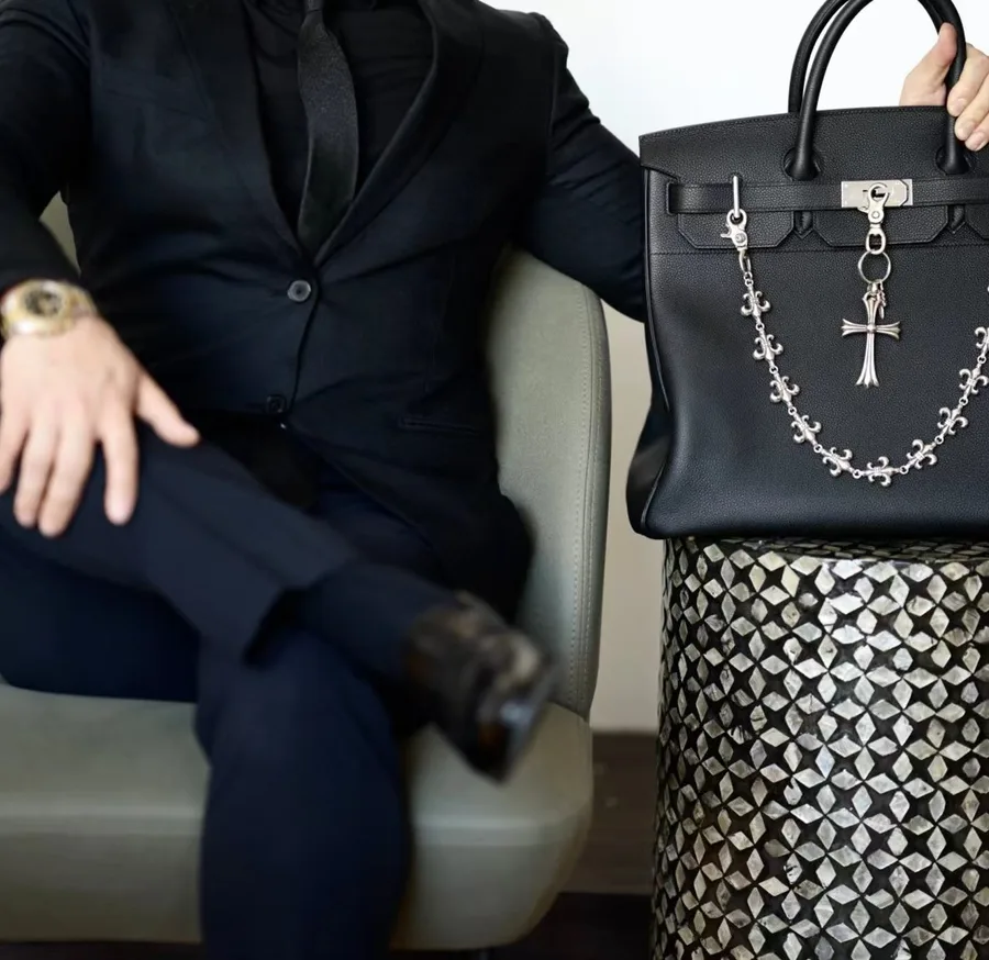Кожаная сумка с серебряной цепью Chrome Hearts