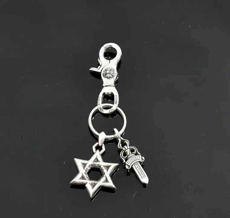 Chrome Hearts Серебряный брелок-подвеска с кулонами Star of David и Dagger