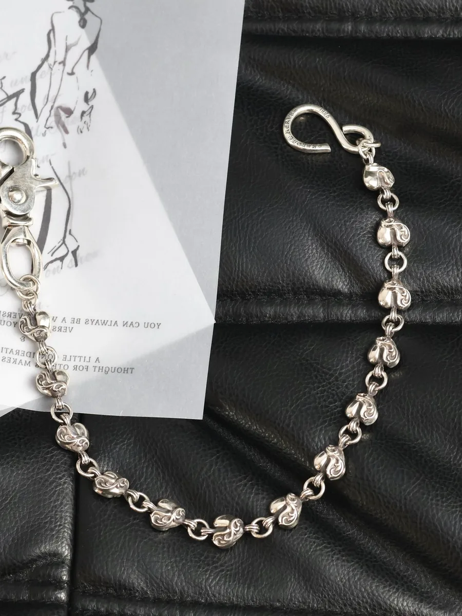 Цепь Chrome Hearts из серебра 925 пробы с карабином и крючком