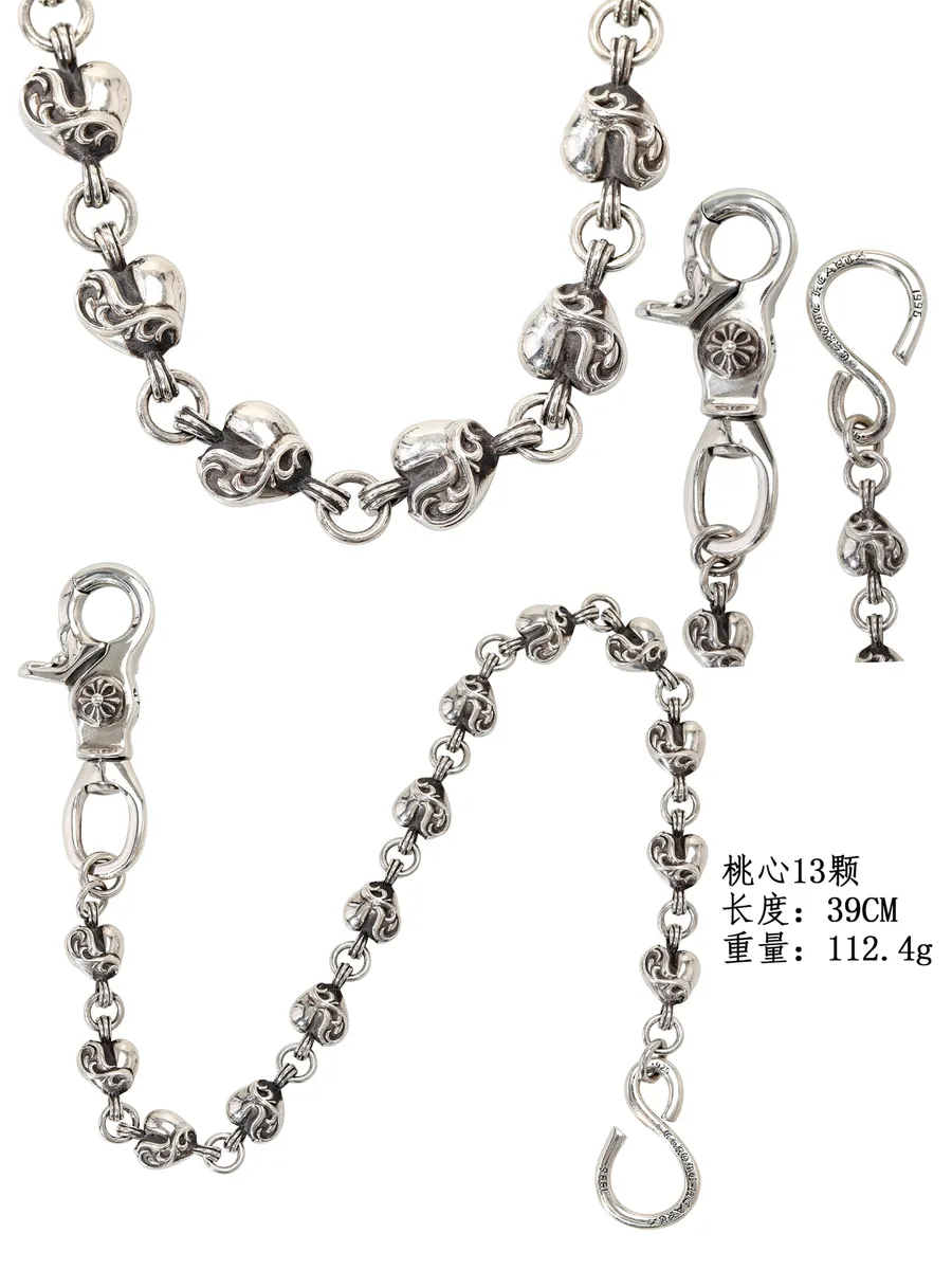 Детали и замеры серебряной цепочки Chrome Hearts: длина 39 см, вес 112.4 г