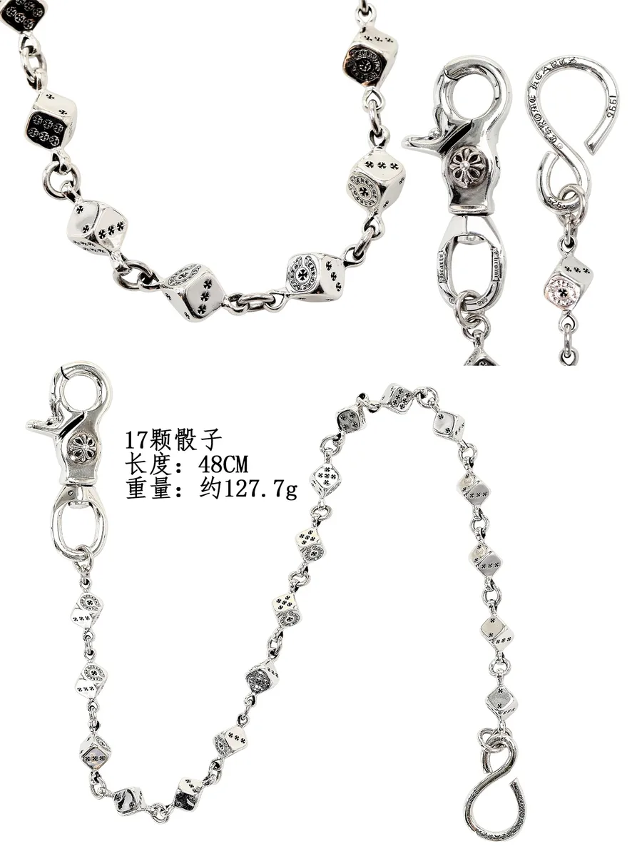 Схема и параметры цепочки Chrome Hearts Dice Chain с замерами длины и веса