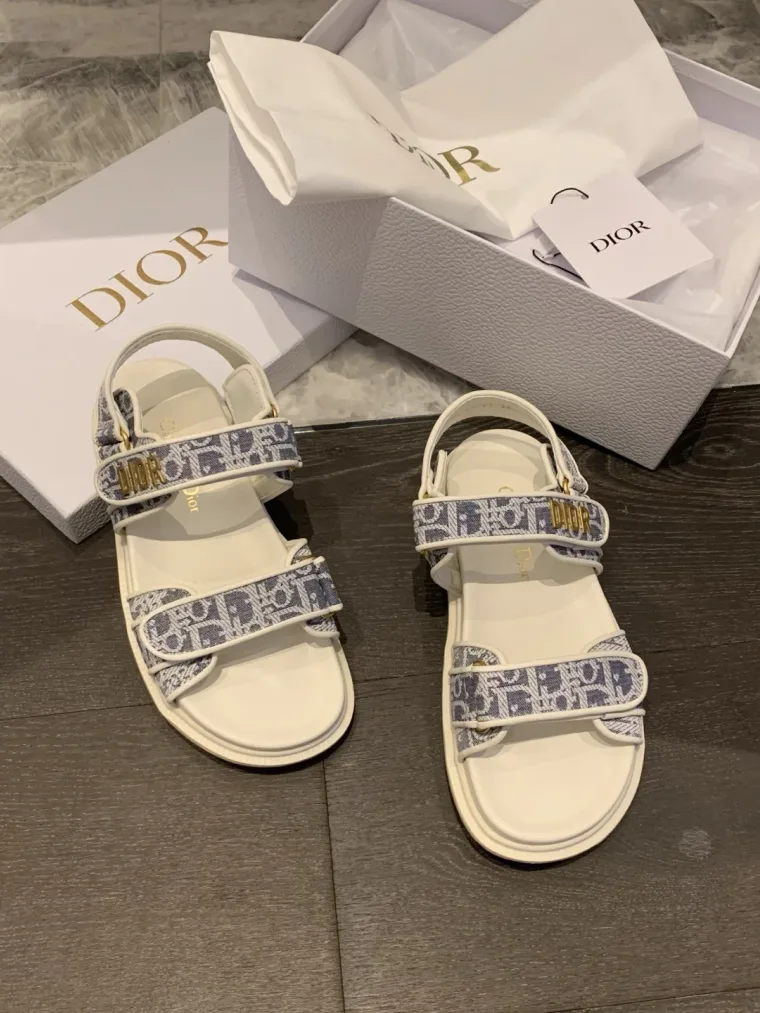 Dior Бело-синие сандалии Dioract с узором Oblique