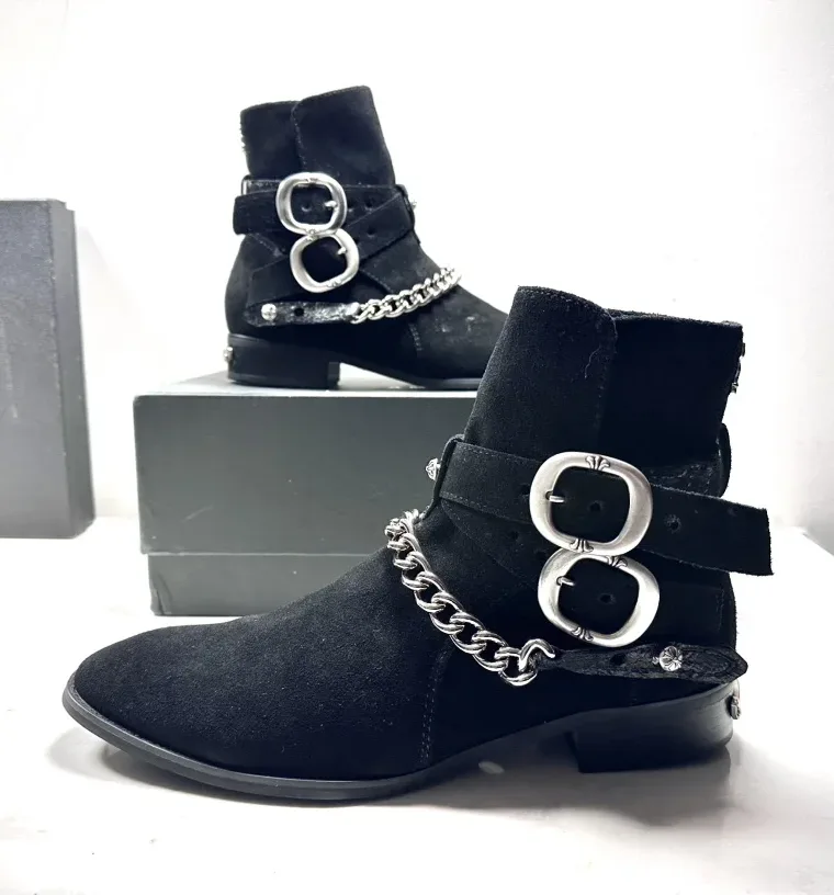 Chrome Hearts Ботинки из замши с серебряной фурнитурой