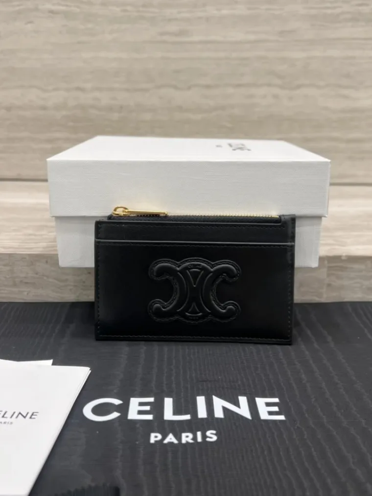 Celine Чёрный картхолдер на молнии с логотипом Triomphe