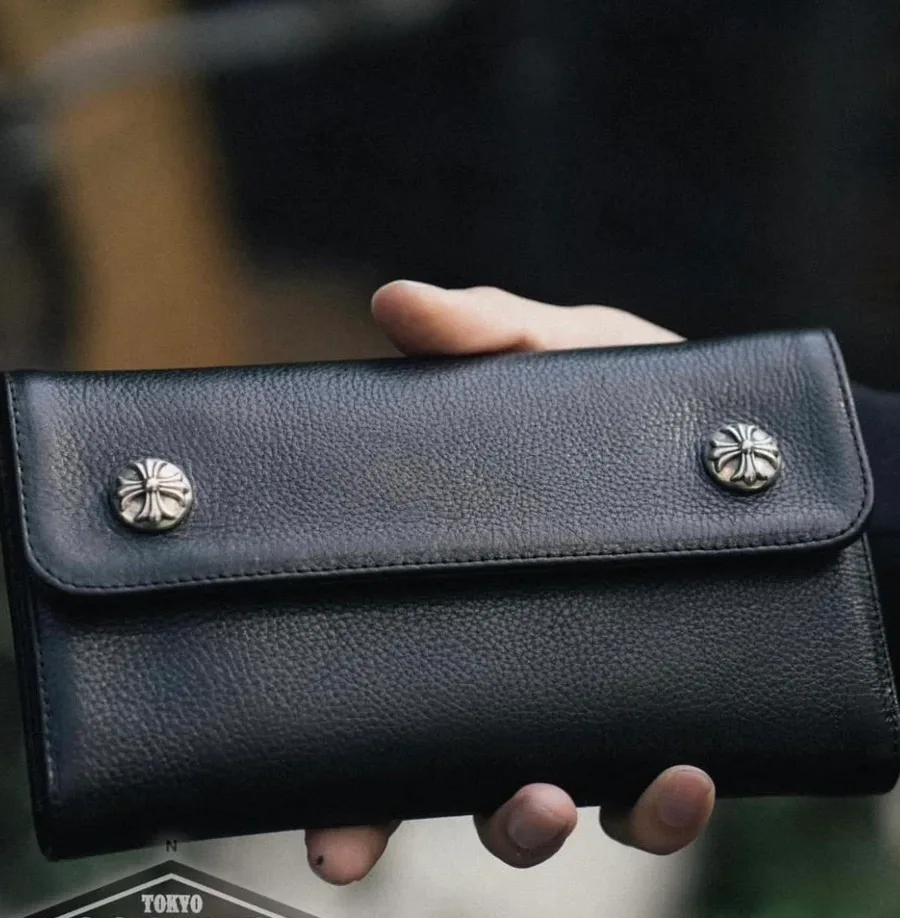 Черный кожаный кошелек Chrome Hearts с серебром